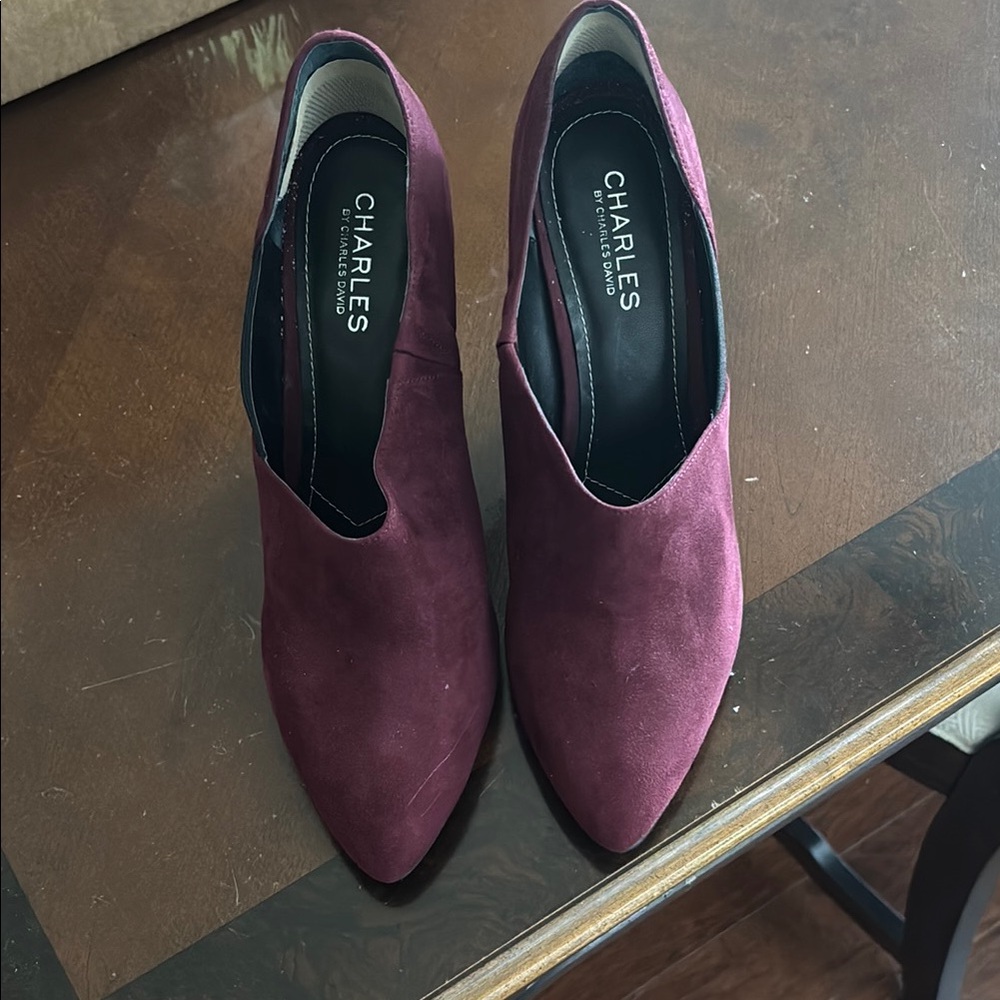 Charlies Purple Heels with Suede Finish and V-Opening